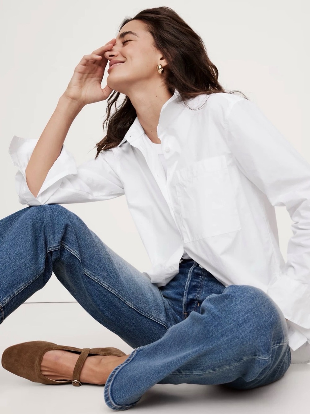 Banana Republic Oversized Shirt in Cotton Poplin. Small. White